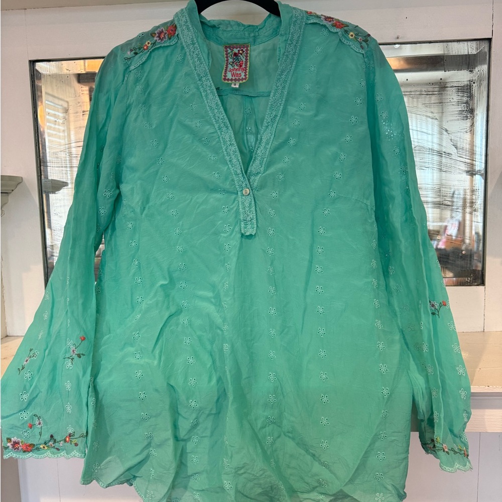 Johnny Was Aqua Embroidered Tunic